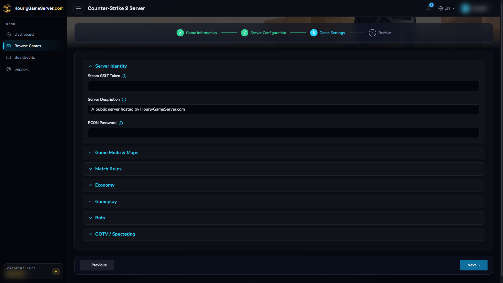 Counter-Strike 2 configuration step with the first settings group expanded